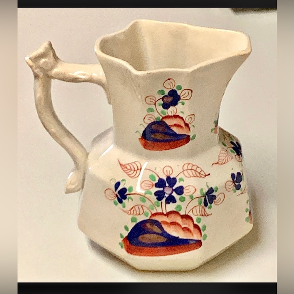 Tree Trunk Handle Gaudy Welsh Forget Me Not Pattern Mason Style Jug Pitcher